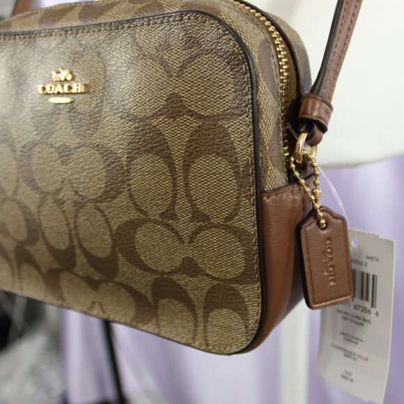 Coach Signature Camera Bag Crossbody Khaki Saddle 2 NWT - Picture 5 of 12